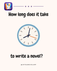 Text "How long does it take to write a novel" wrapped around an drawing of an clock